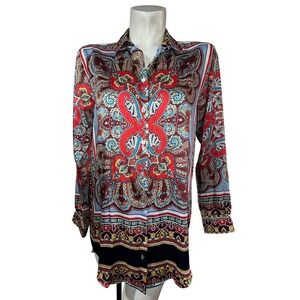 ZARA Top Women's Sz S Multi Paisley Print Button Down Shirt Long Sleeve Colorful